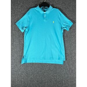 Polo Ralph Lauren Mens Custom Fit Polo Shirt XL Turquoise Blue Yellow Pony Logo